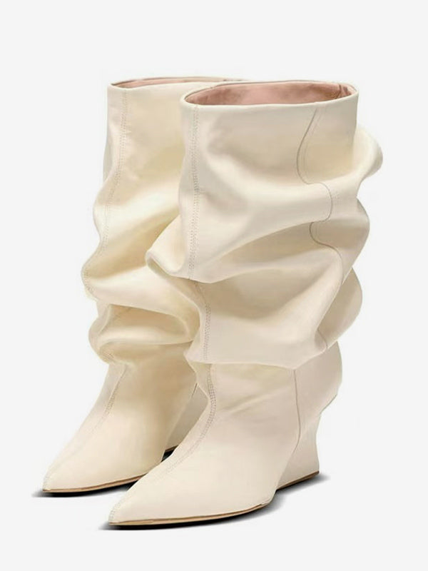Red Pointed-Toe Wedge Boots — view 5