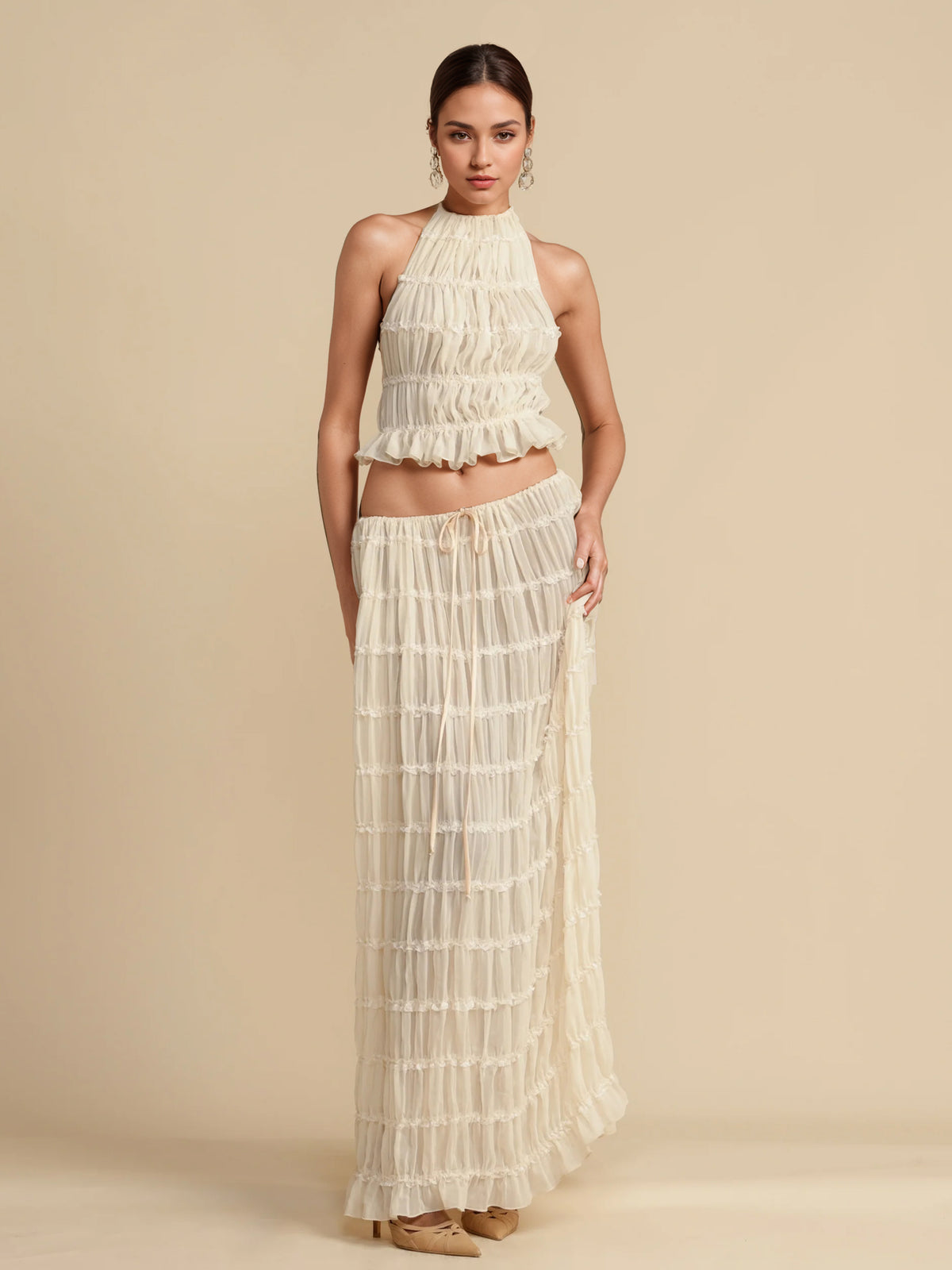 Apricot Halter-Neck Longline Two-Piece Set — view 6