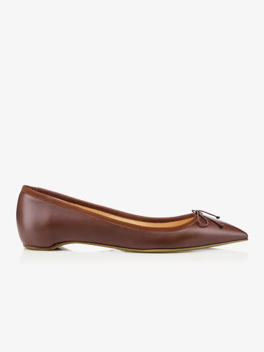 Brown Pointed-Toe Bow Detail Ballet Flats — view 2