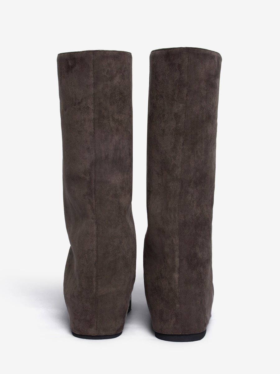 brown round toe knee high ruched boots — view 4
