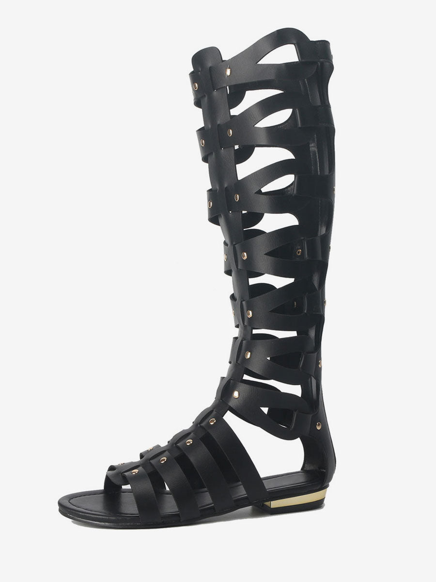 Gold Open-Toe Knee-High Gladiator Sandals — view 3