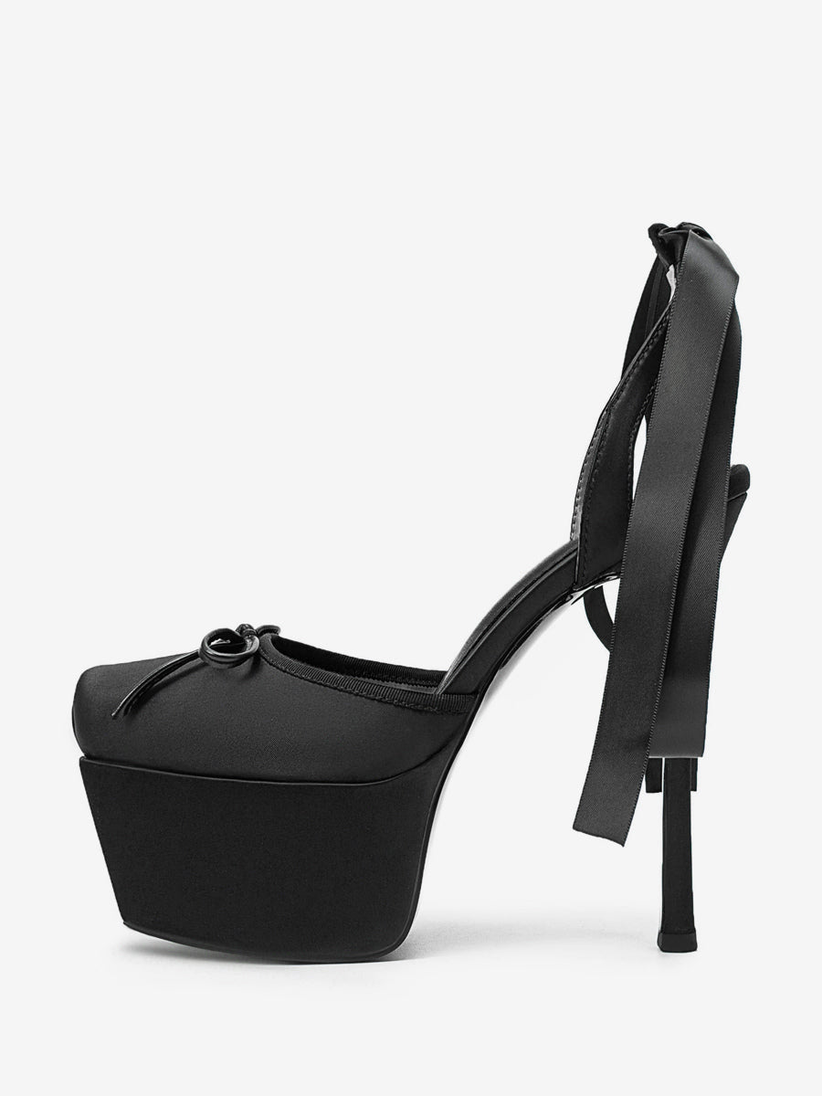 apricot platform lace up satin heels — view 6