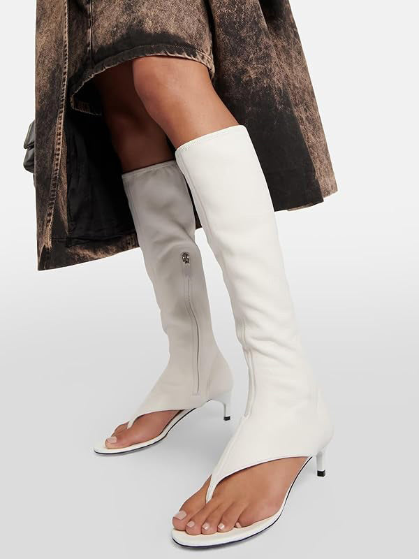 yellow open toe kitten heel stretch panel mid calf boots — view 8