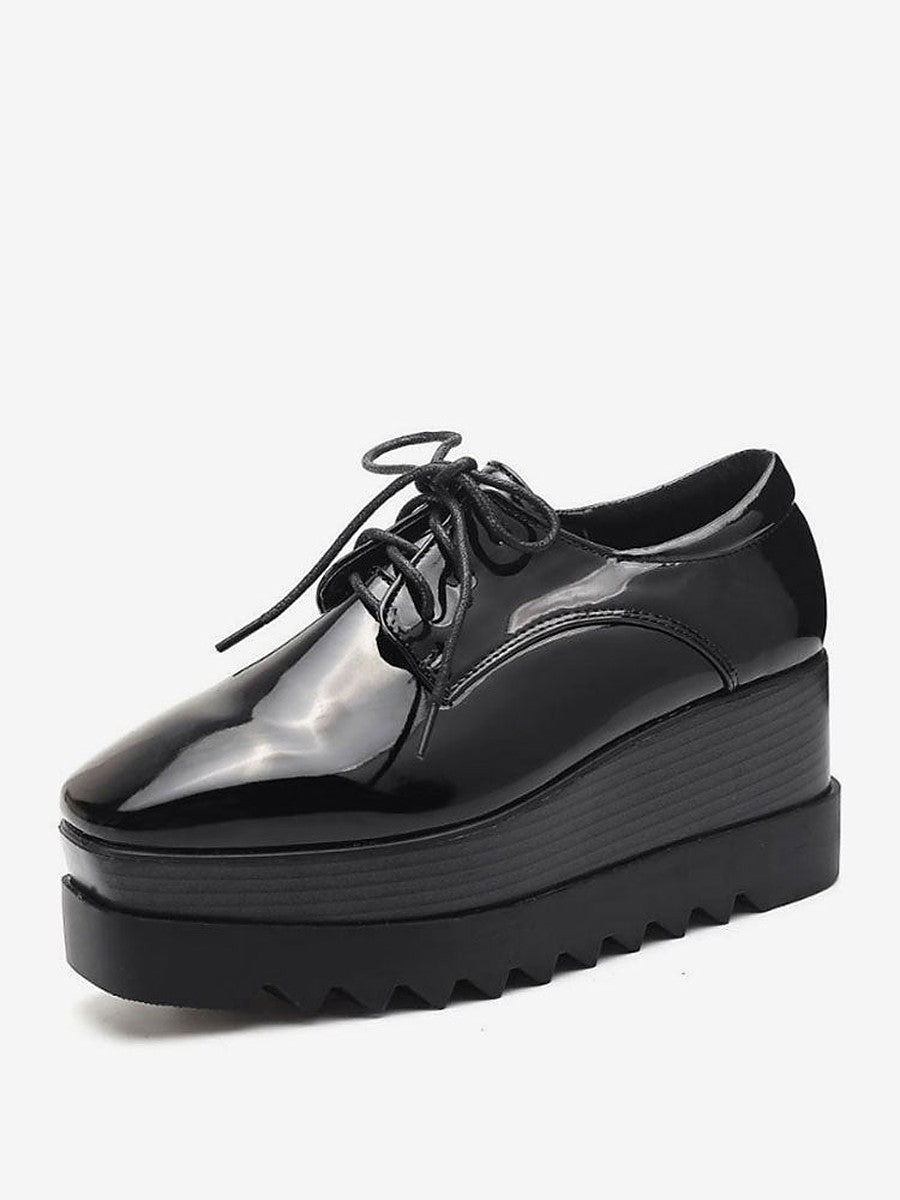 Black Platform Wedge Lace-Up Loafers — view 1
