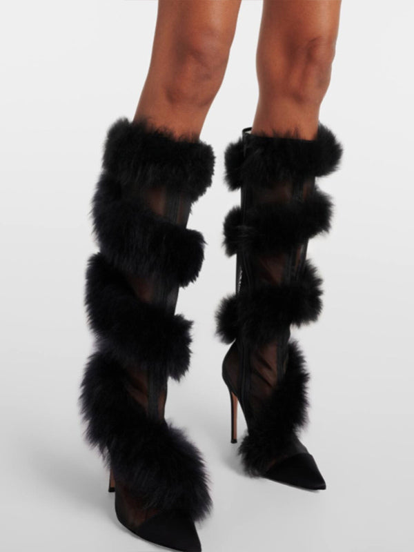 Charcoal Faux Fur Over-The-Knee Boots — view 5