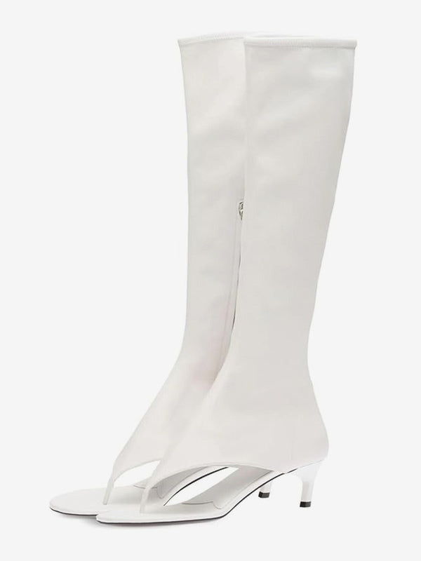 yellow open toe kitten heel stretch panel mid calf boots — view 5