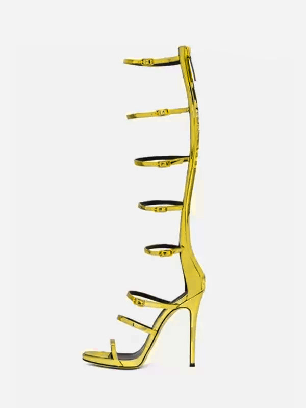 Gold Open-Toe Buckle Knee-High Gladiator Sandals — view 7