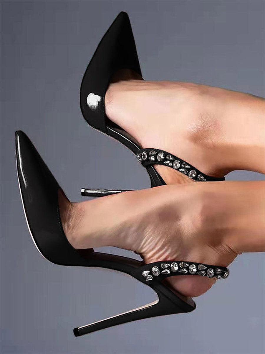 Red Pointed-Toe Slingback Embellished Court Shoes — view 1