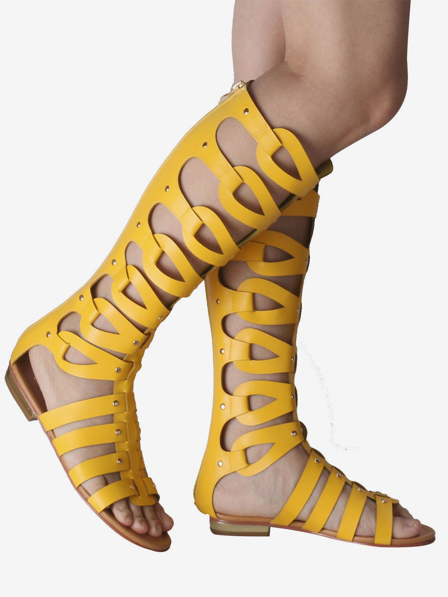 gold open toe knee high gladiator sandals — view 9