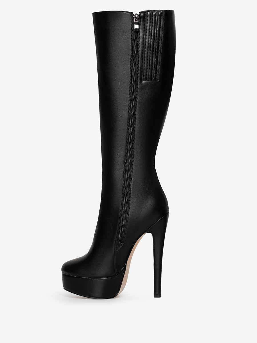 Red Round-Toe Platform Knee-High Boots — view 8