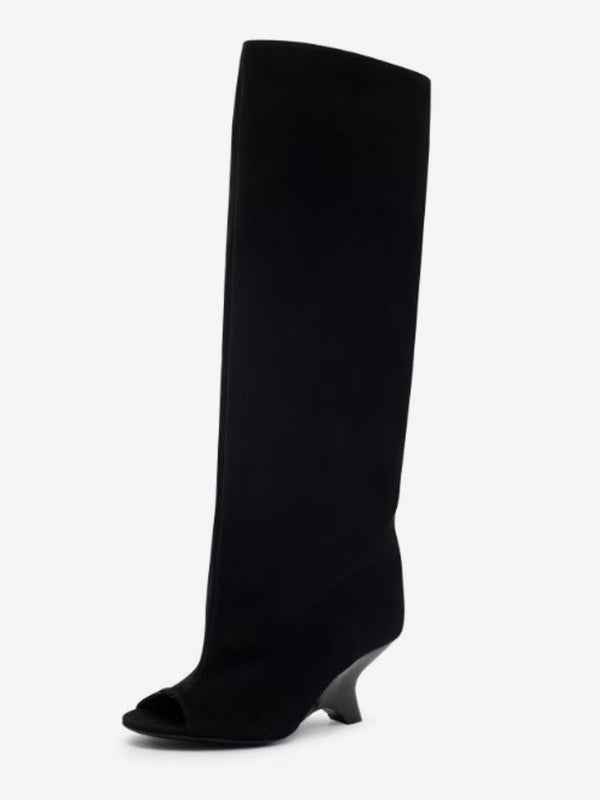 Apricot Open-Toe Suede-Effect Knee-High Boots — view 7