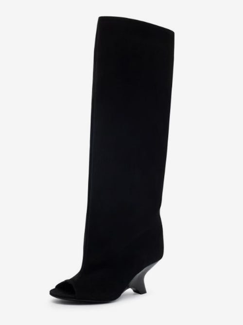 Apricot Open-Toe Suede-Effect Knee-High Boots — view 7