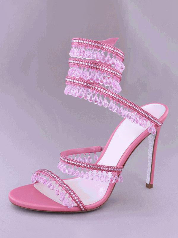 apricot open toe lace up embellished sandals — view 8