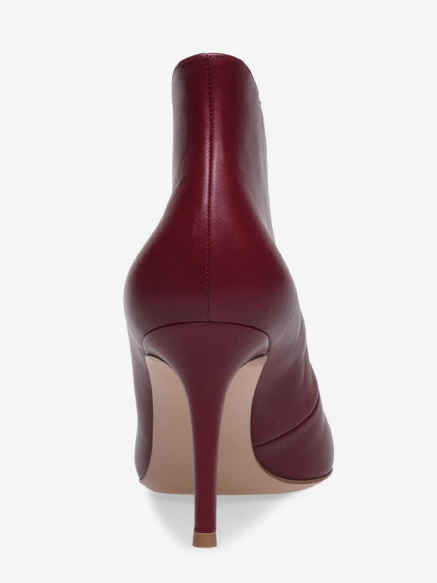 burgundy pointed toe stiletto ankle boots — view 3