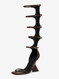 Brown Open-Toe Wedge Buckle Gladiator Sandals — view 6