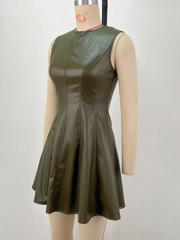 Olive Sleeveless Pleated Mini Dress — view 8
