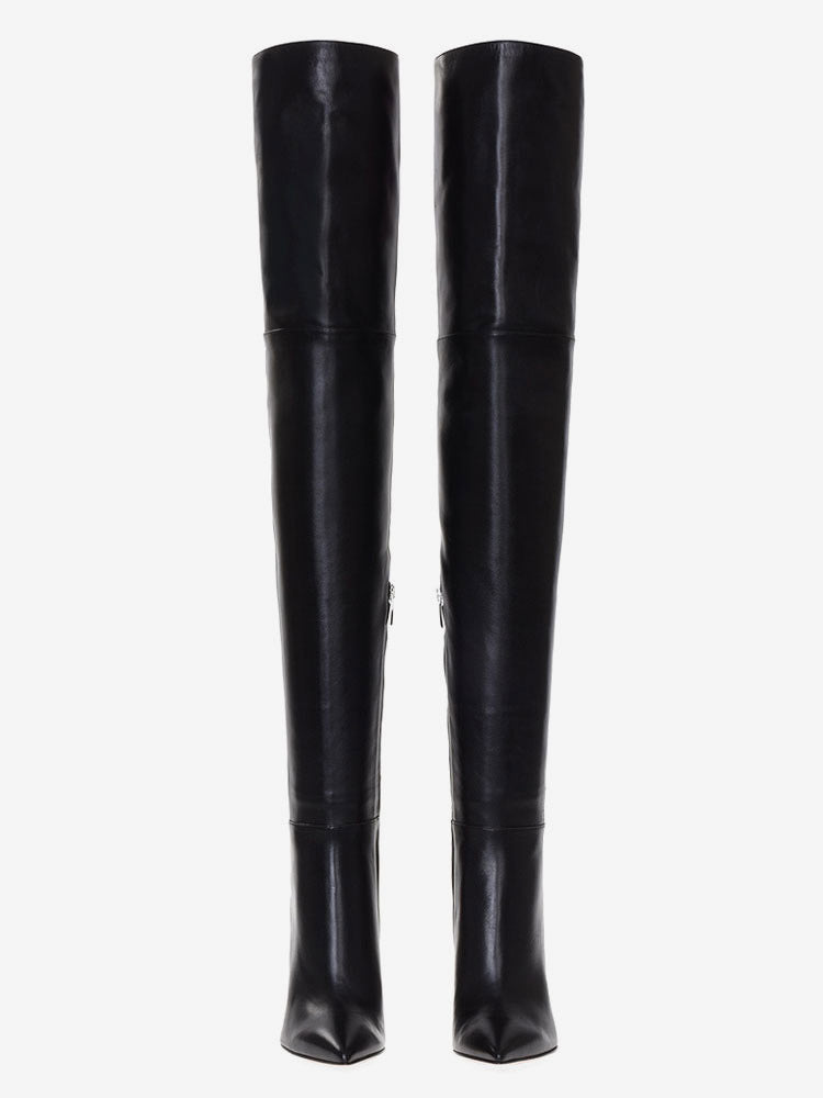 Nude Pointed-Toe Block Heel Over-The-Knee Boots — view 3