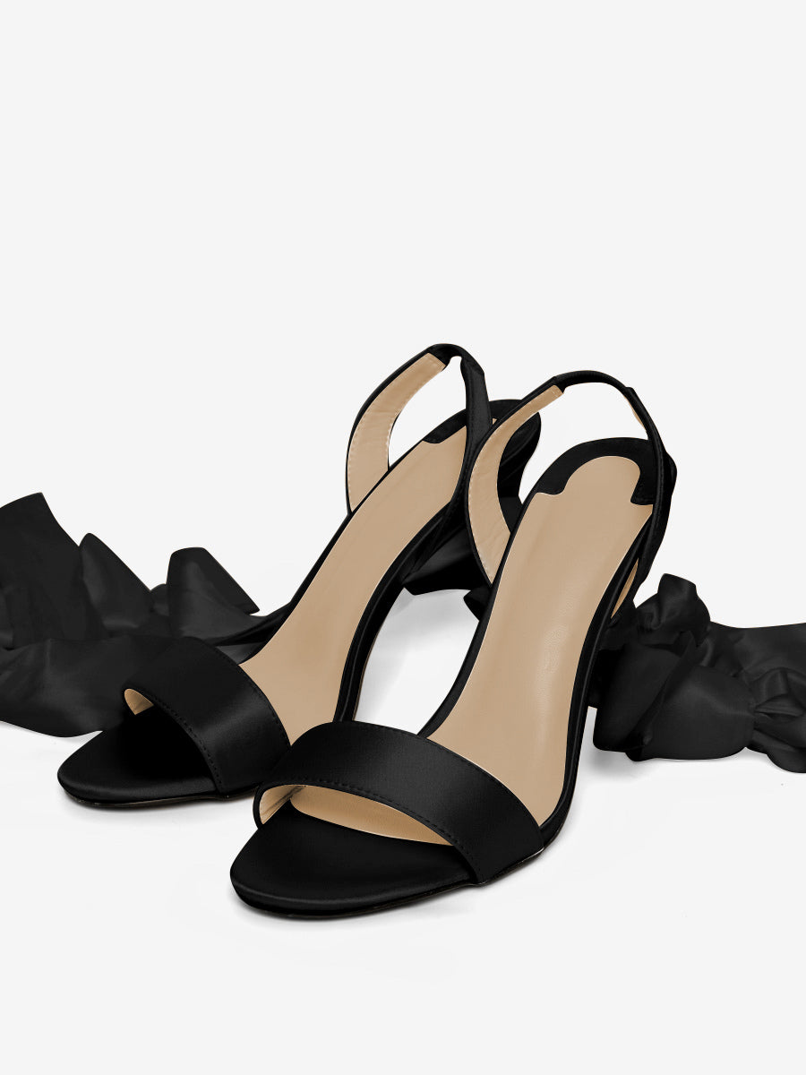 Black Round-Toe Ankle-Strap Lace-Up Sandals — view 6