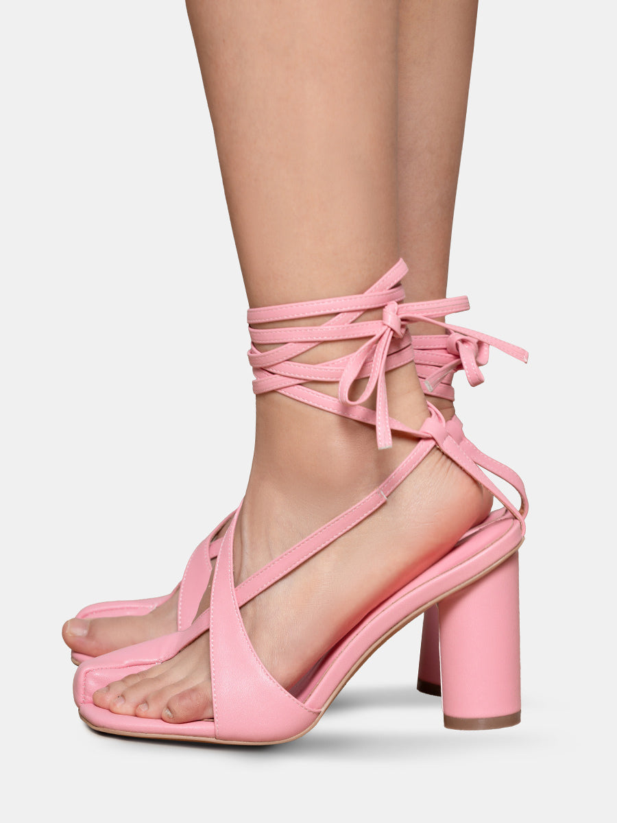 Red Block Heel Strappy Sandals — view 1