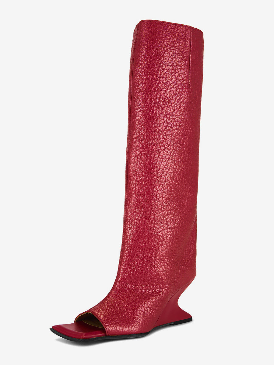 Red Open-Toe Knee-High Boots — view 1