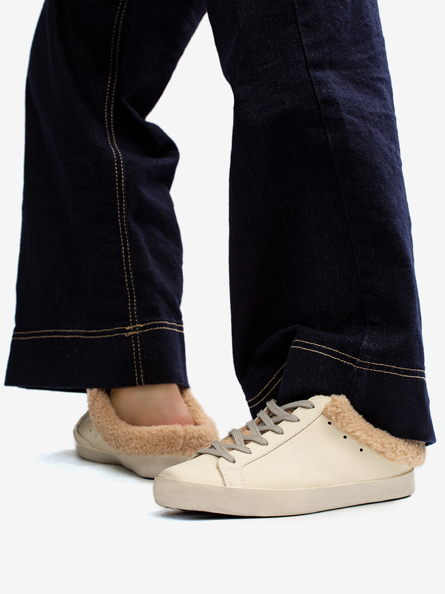 White Round-Toe Lace-Up Shearling-Lined Trainers — view 8