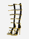 Gold Open-Toe Buckle Knee-High Gladiator Sandals — view 6