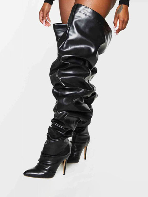apricot over the knee pleated boots — view 1