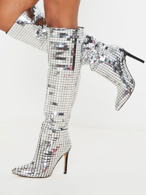 silver knee high boots — view 1