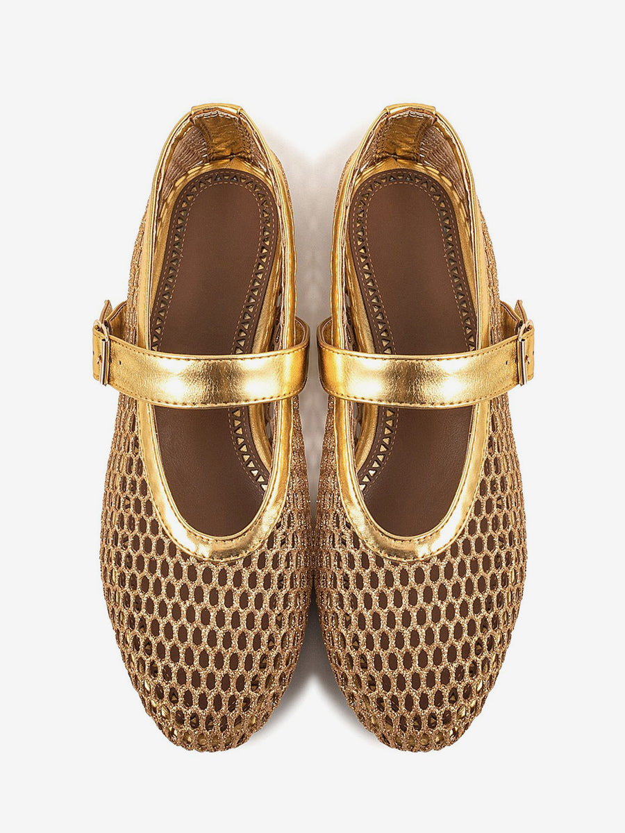 gold round toe ballet flats — view 8