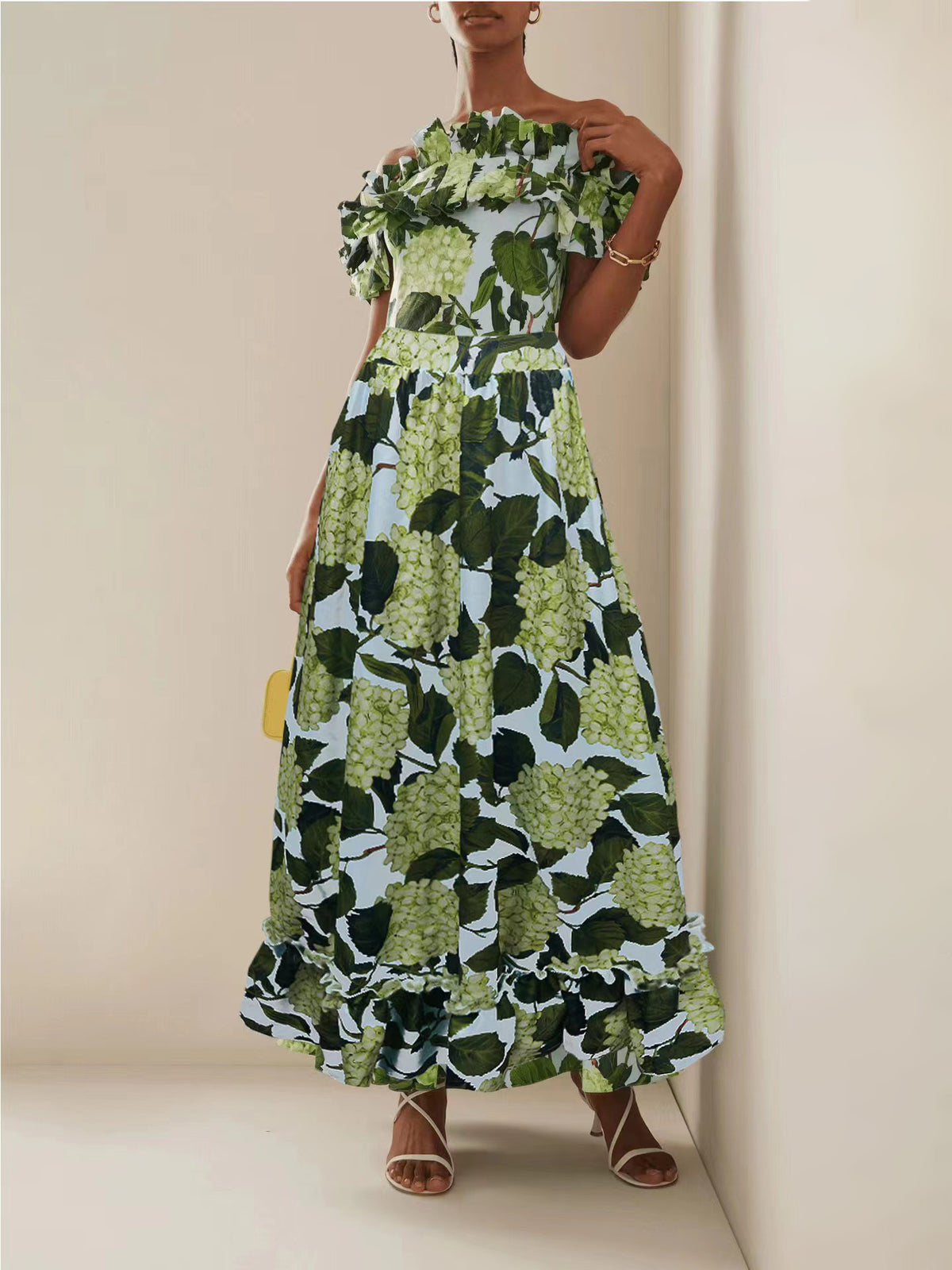 green ruffle floral longline swimsuit — view 5
