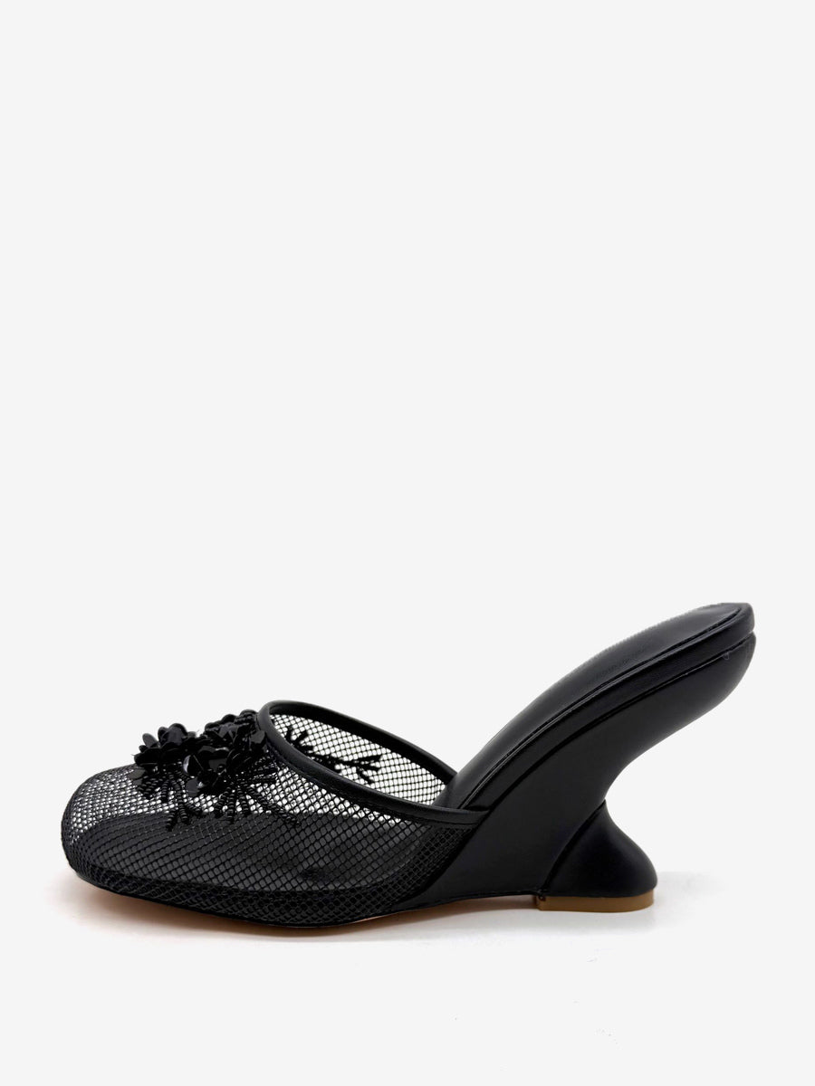 Purple Round-Toe Wedge Sheer Sandals — view 18