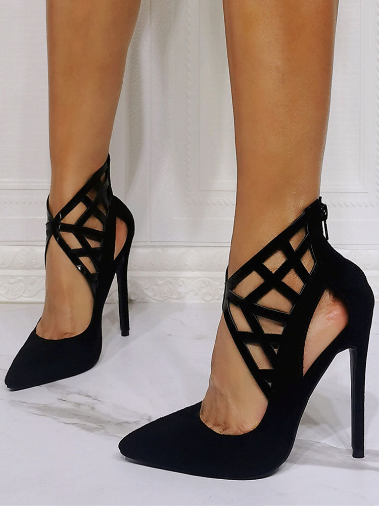 black pointed toe stiletto strappy court shoes — view 4