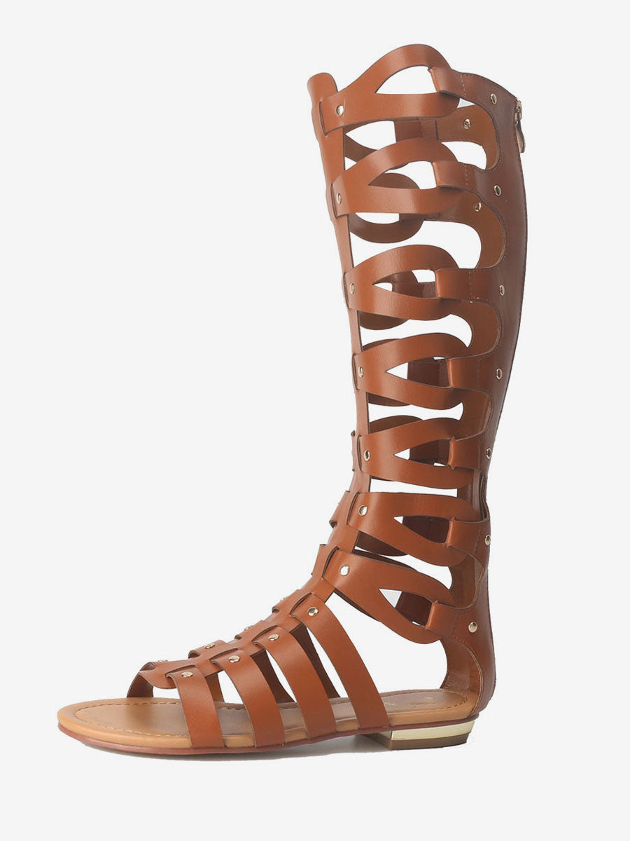 gold open toe knee high gladiator sandals — view 1