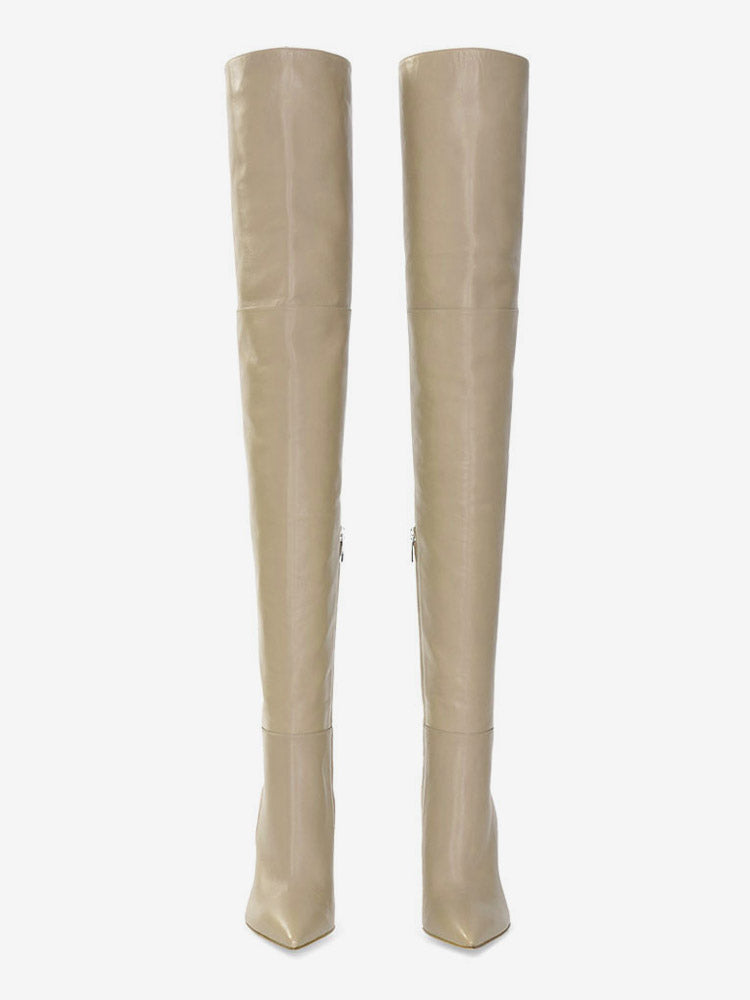Nude Pointed-Toe Block Heel Over-The-Knee Boots — view 7