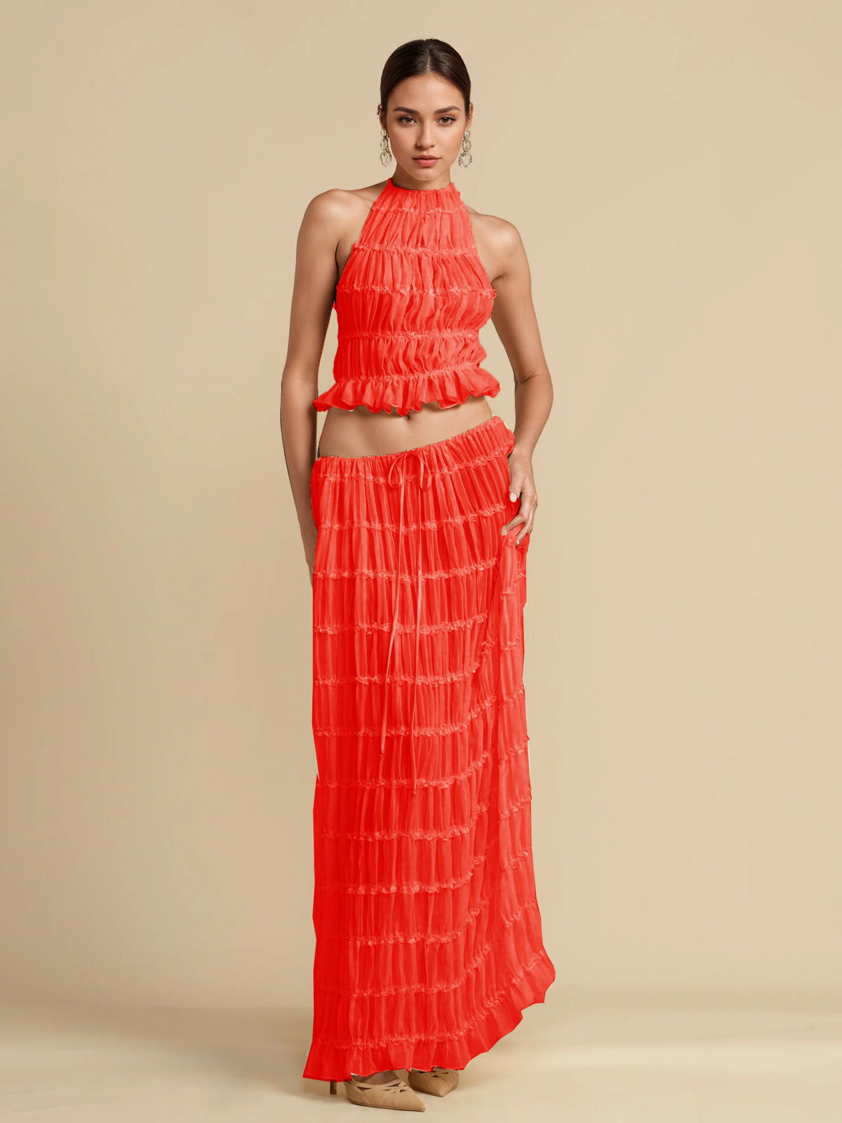 Apricot Halter-Neck Longline Two-Piece Set — view 19