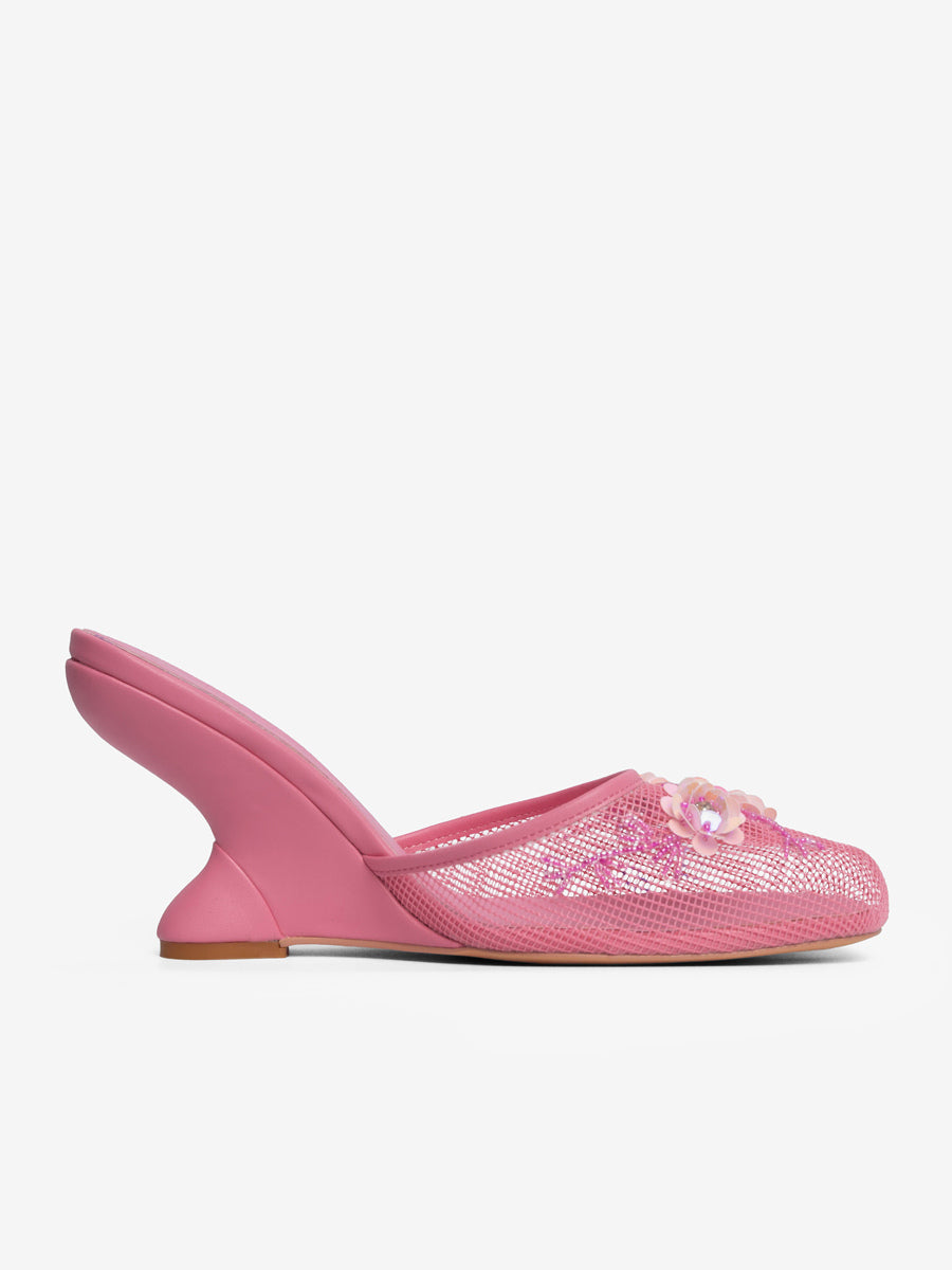 Purple Round-Toe Wedge Sheer Sandals — view 6