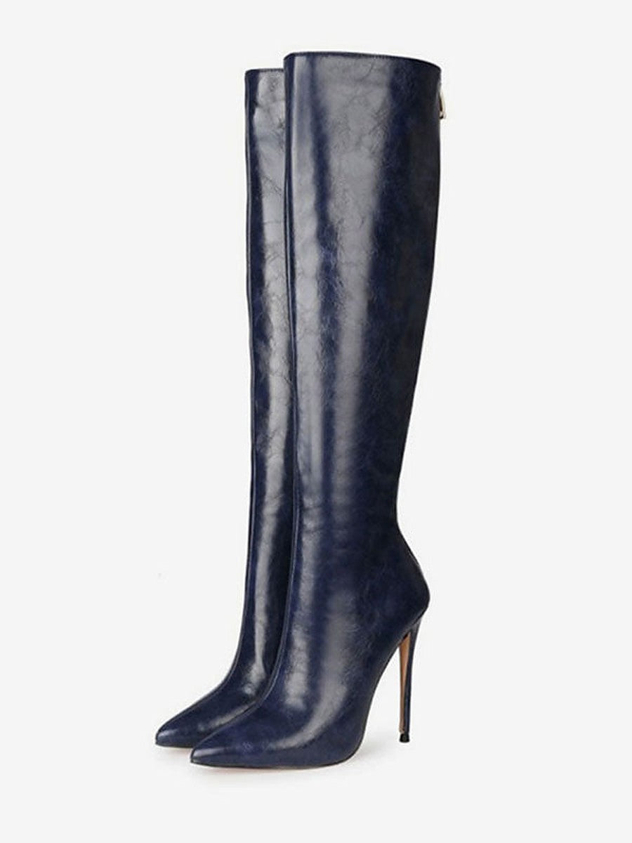 Pewter Pointed-Toe Stiletto Knee-High Boots — view 1