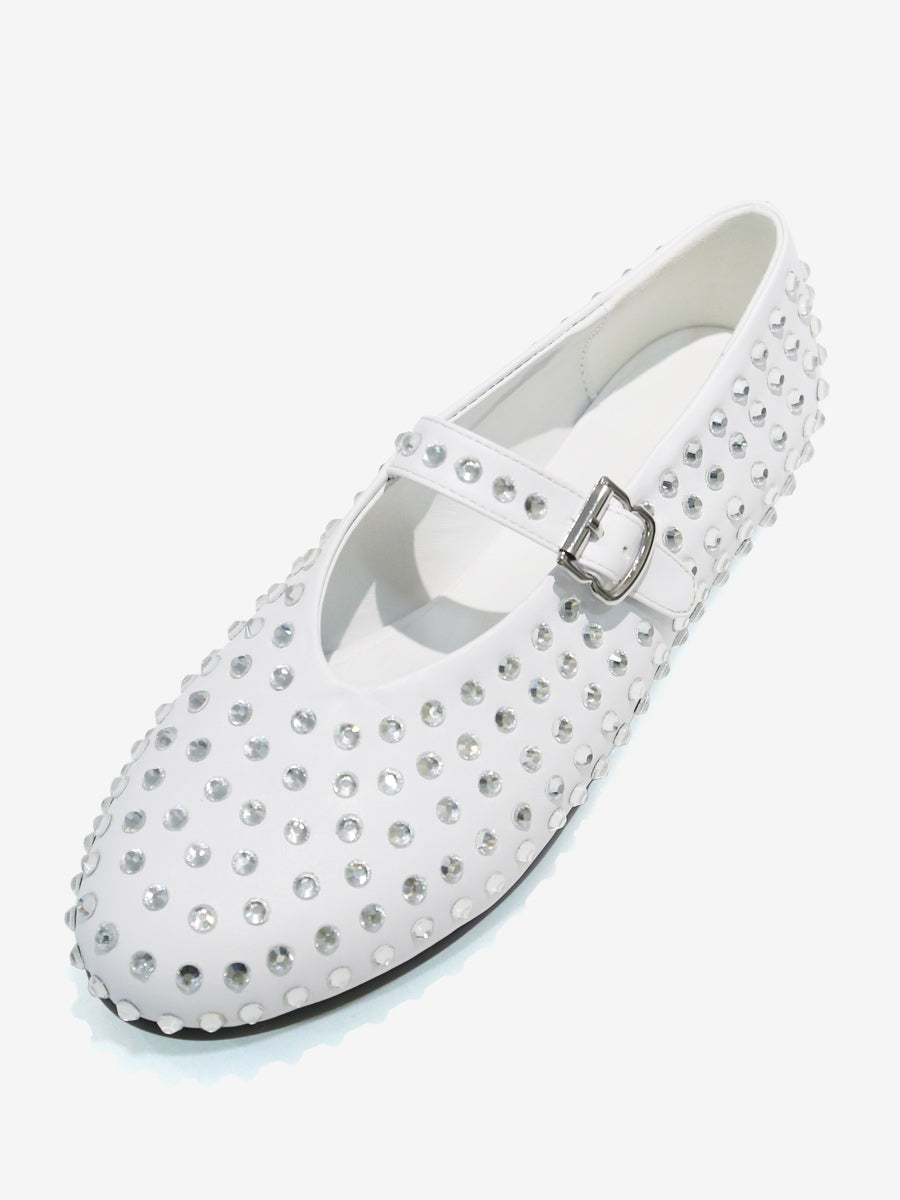 Red Round-Toe Embellished Ballet Flats — view 7
