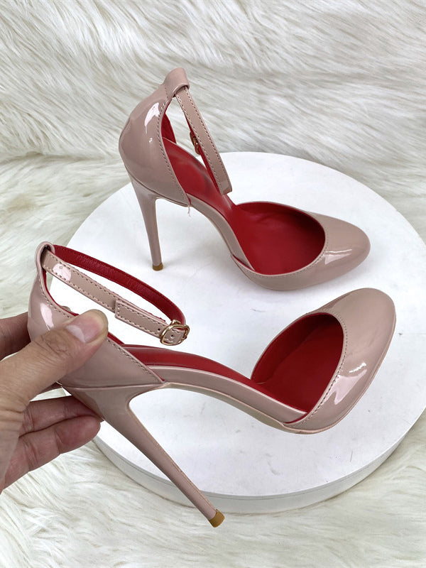 Red Round-Toe Ankle-Strap Stiletto Court Shoes — view 8