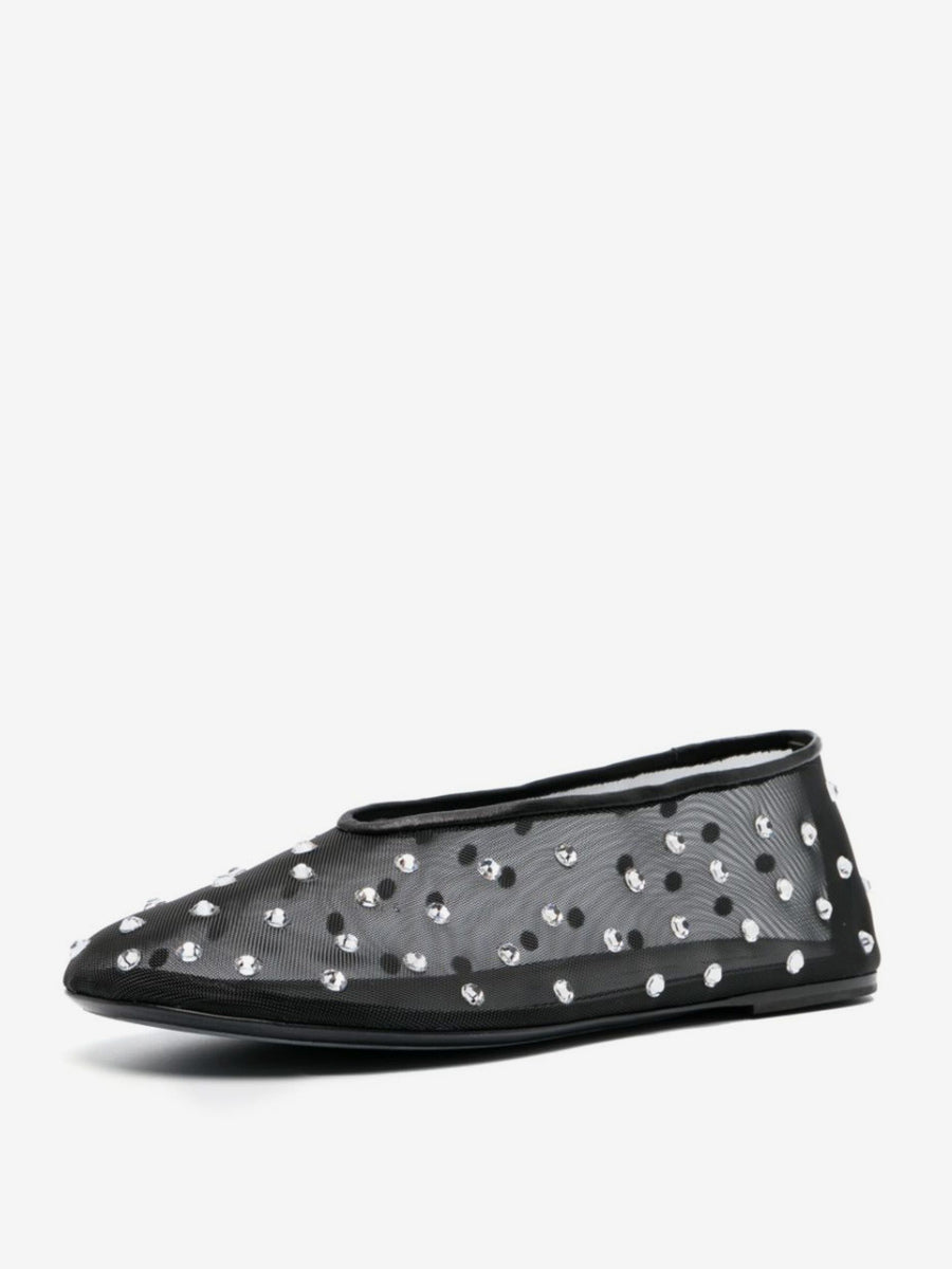 apricot round toe embellished sheer ballet flats — view 7