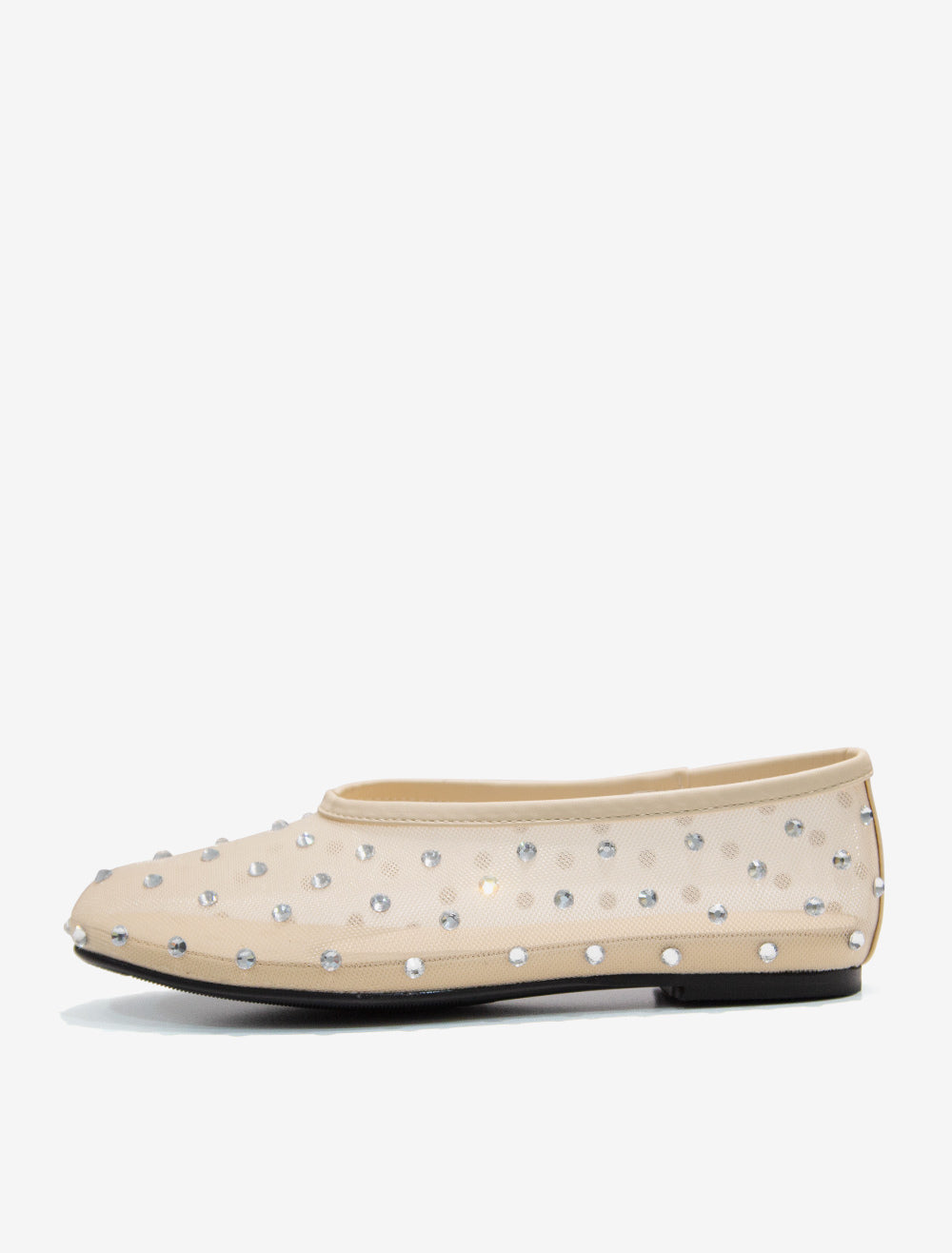 apricot round toe embellished sheer ballet flats — view 1