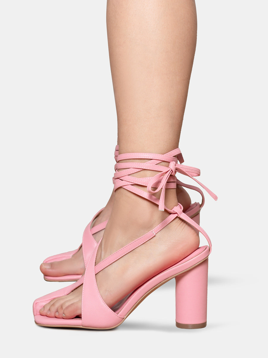 red block heel strappy sandals — view 2