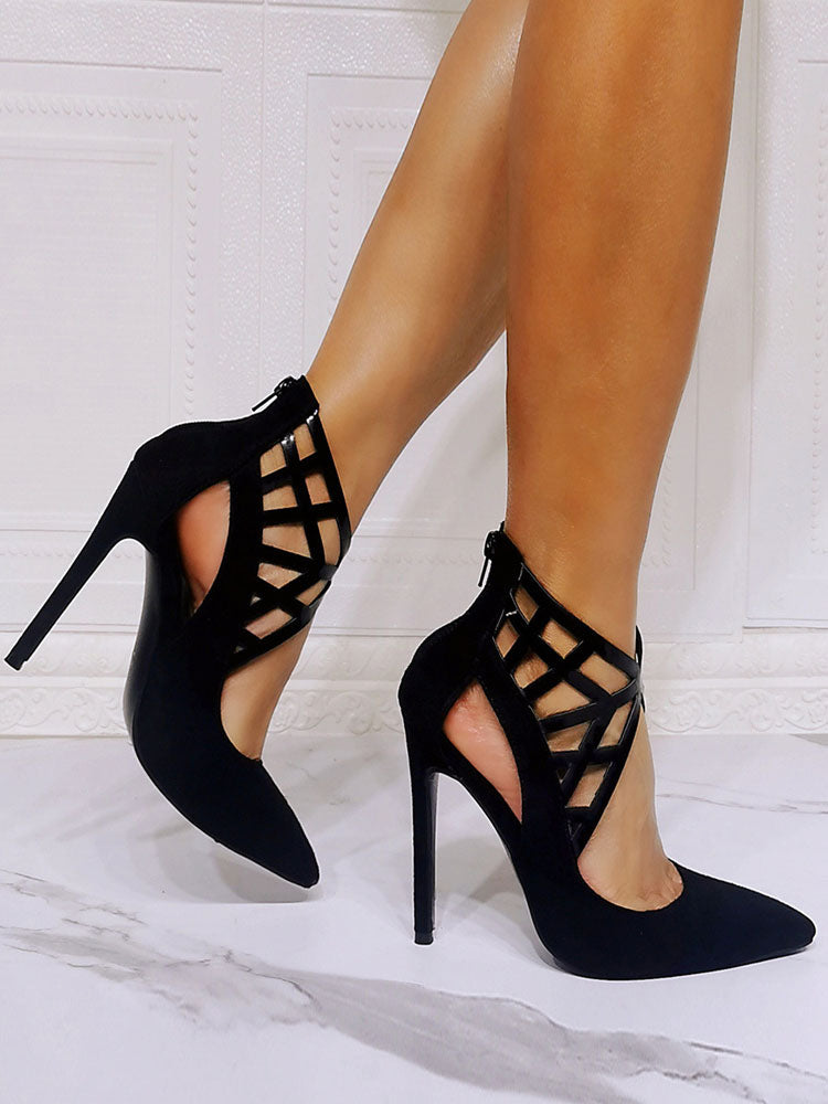black pointed toe stiletto strappy court shoes — view 5