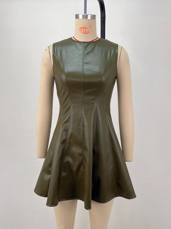 Olive Sleeveless Pleated Mini Dress — view 6