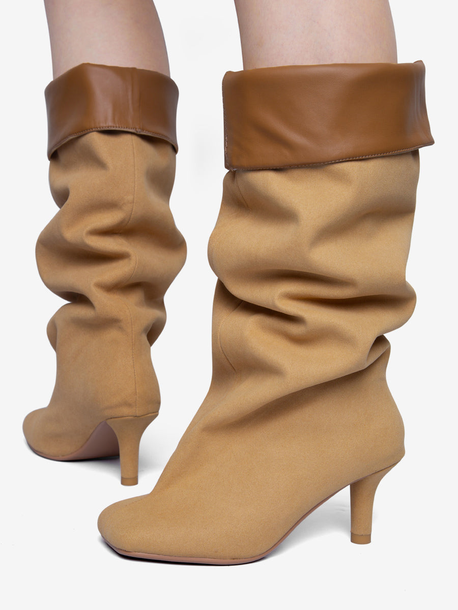 apricot square toe suede effect knee high boots — view 6