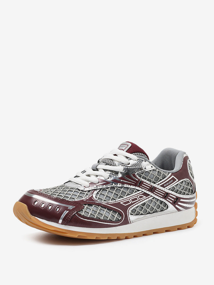 green round toe lace up contrast panel trainers — view 3