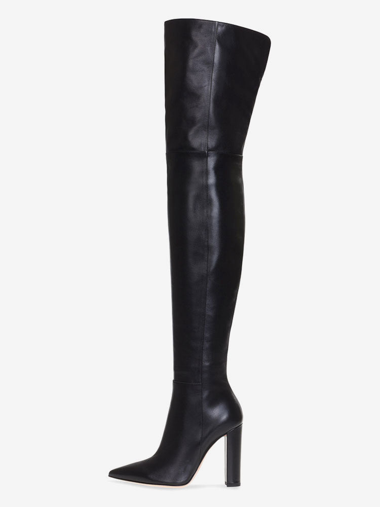 Nude Pointed-Toe Block Heel Over-The-Knee Boots — view 2