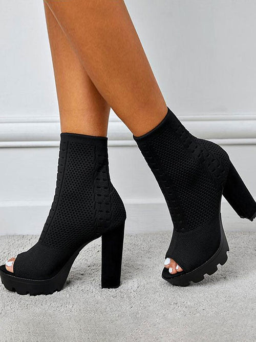 Apricot Open-Toe Block Heel Stretch Panel Ankle Boots — view 1
