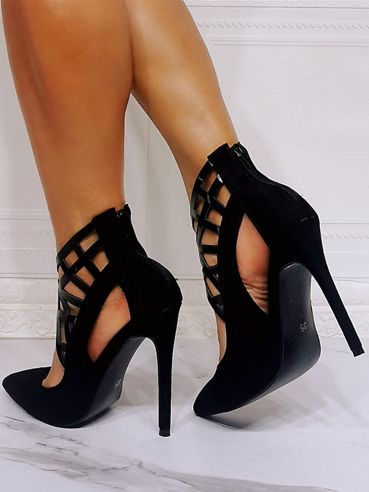 black pointed toe stiletto strappy court shoes — view 3