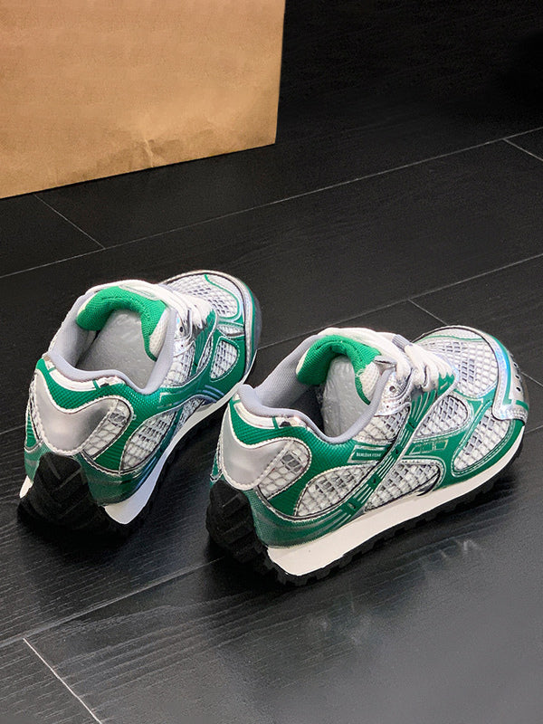 green round toe lace up contrast panel trainers — view 2